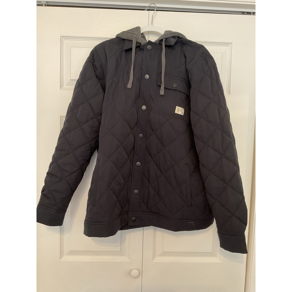 Travis Mathew Men's XL Jacket Gray Wave Black Button Hoodie Quilted